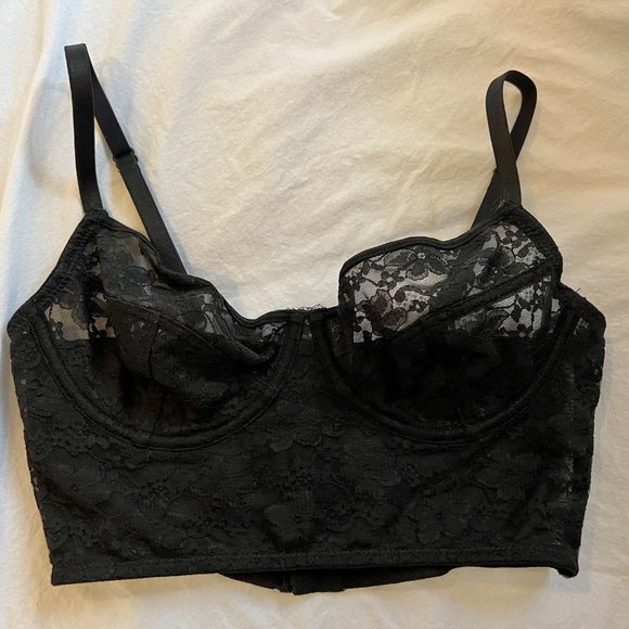 ASOS Black Lace Underwire Longline Bustier Bra, Size S, 34B - Picture 6 of 9